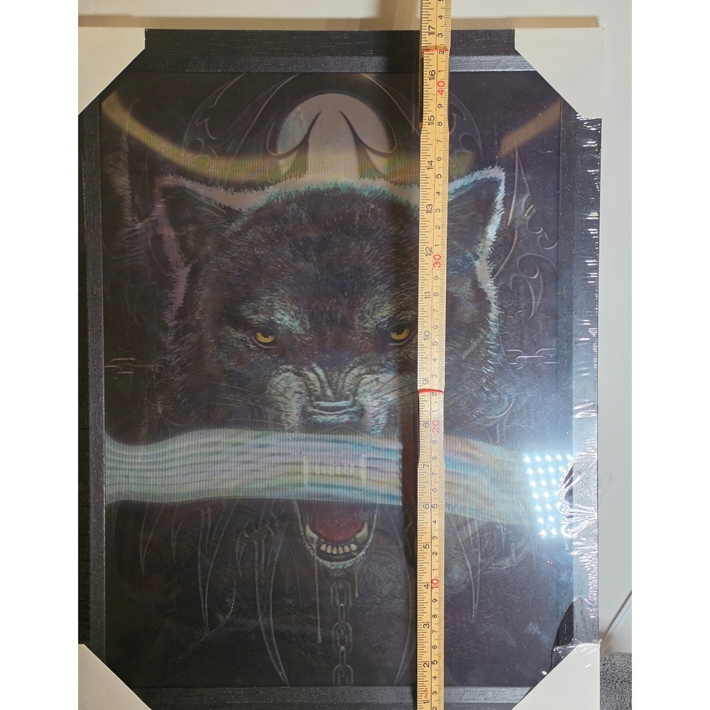 3D Lenticular Wolf Motorcycle Framed Wall Art Snarling Wolf 13x17 Motion Picture - Picture 3 of 5